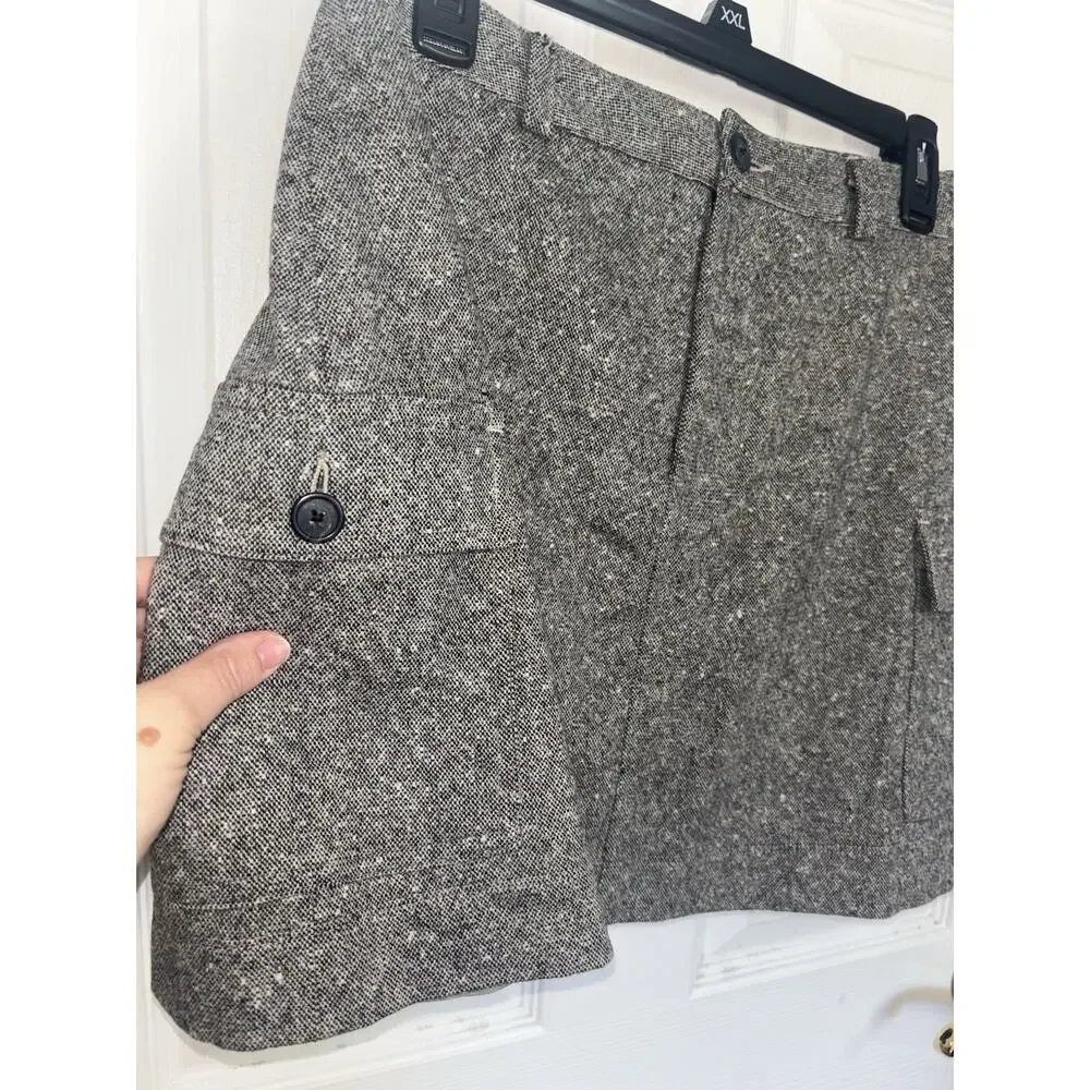 Y2K J Crew Wool Blend Mini Cargo Skirt Flap Pockets Tweed Academia Preppy